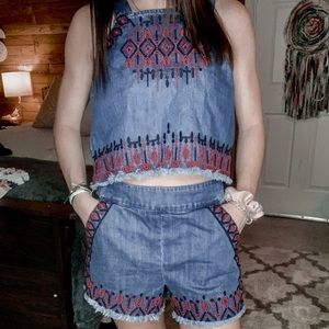 Two piece jean outfit
